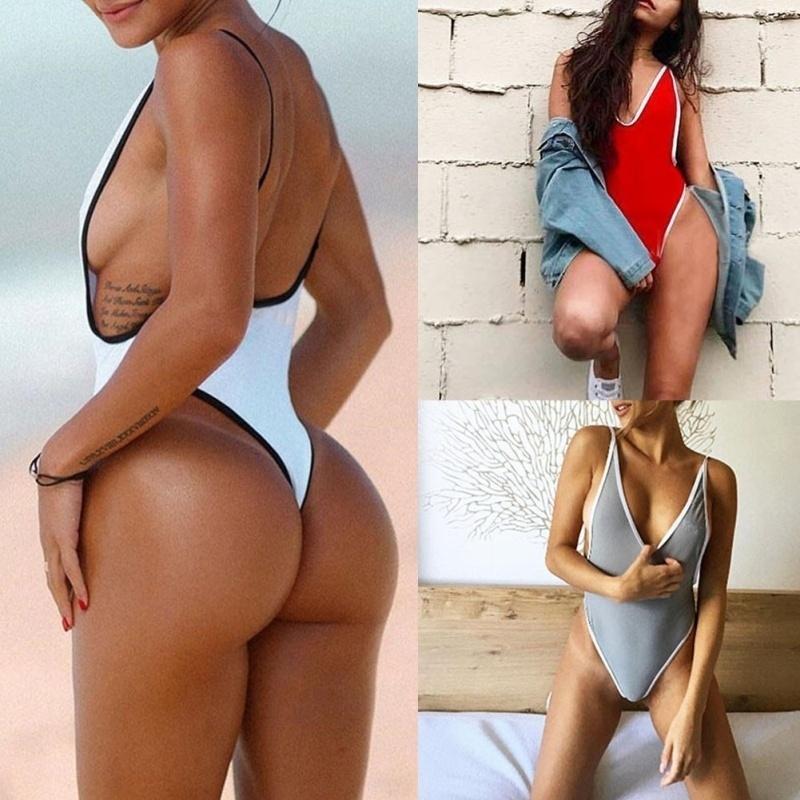 Thong Swimwear Women 2017 One Piece Swimsuit Bodysuit Bikini High Cut Swimming Suit For Women Monokini Deep V Neck Bathing Suit