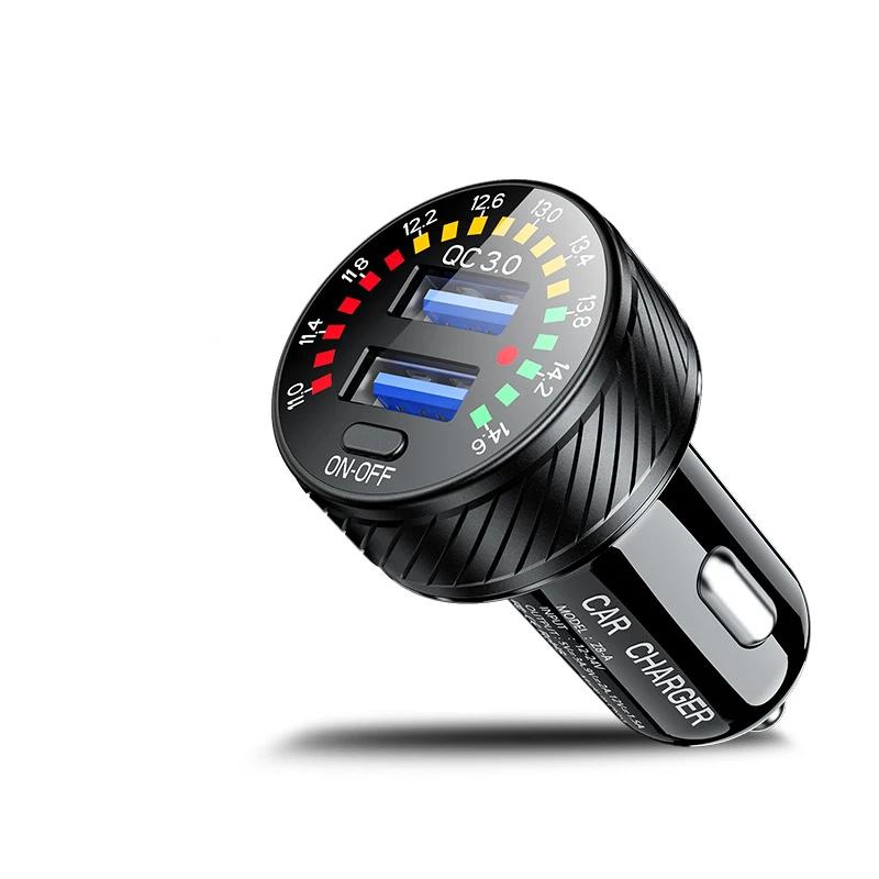 

12-24 В Двойное зарядное устройство USB QC QC3.0 для автомобиля, быстрая зарядка с цветным цифровым вольтметром, переключатель для автобусов, прицепов, автофургонов, лодок, мотоциклов чёрный