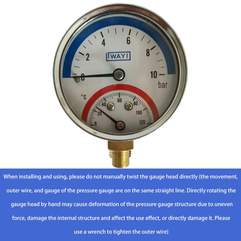 2-In-1 Pressure Gauge And 10 Bar Temperature And Pressure Gauge Temperature 0-120°C Temperature And Pressure Meter