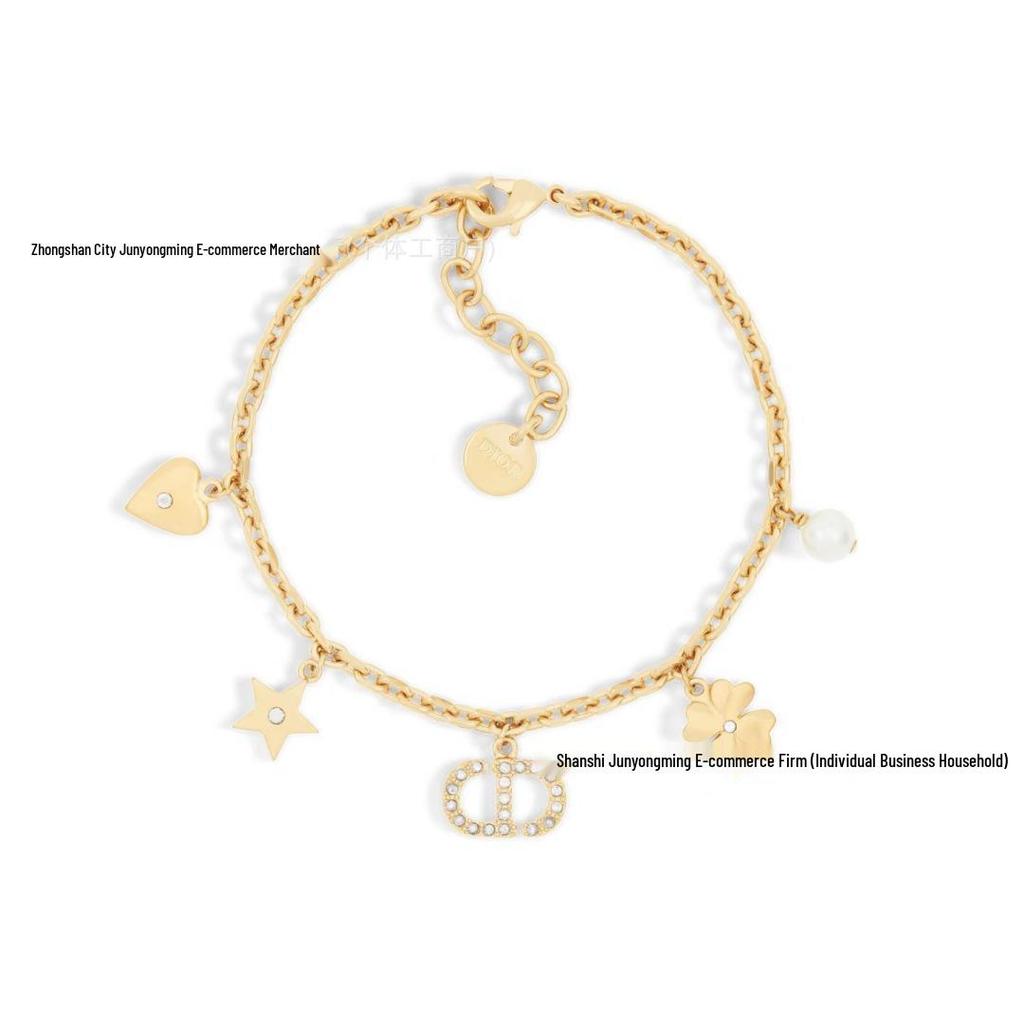 Djia D Herz-, Stern- und Kleeblatt-Charms-Armband mit Diamanten und Perlen