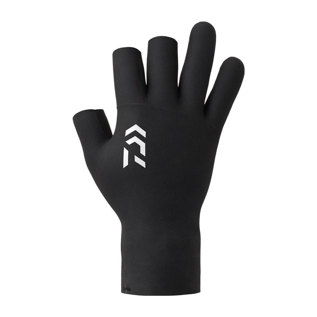 Daiwa Chloroprene Size M Gloves, 3-Piece Cut, DG-2125W, Black,