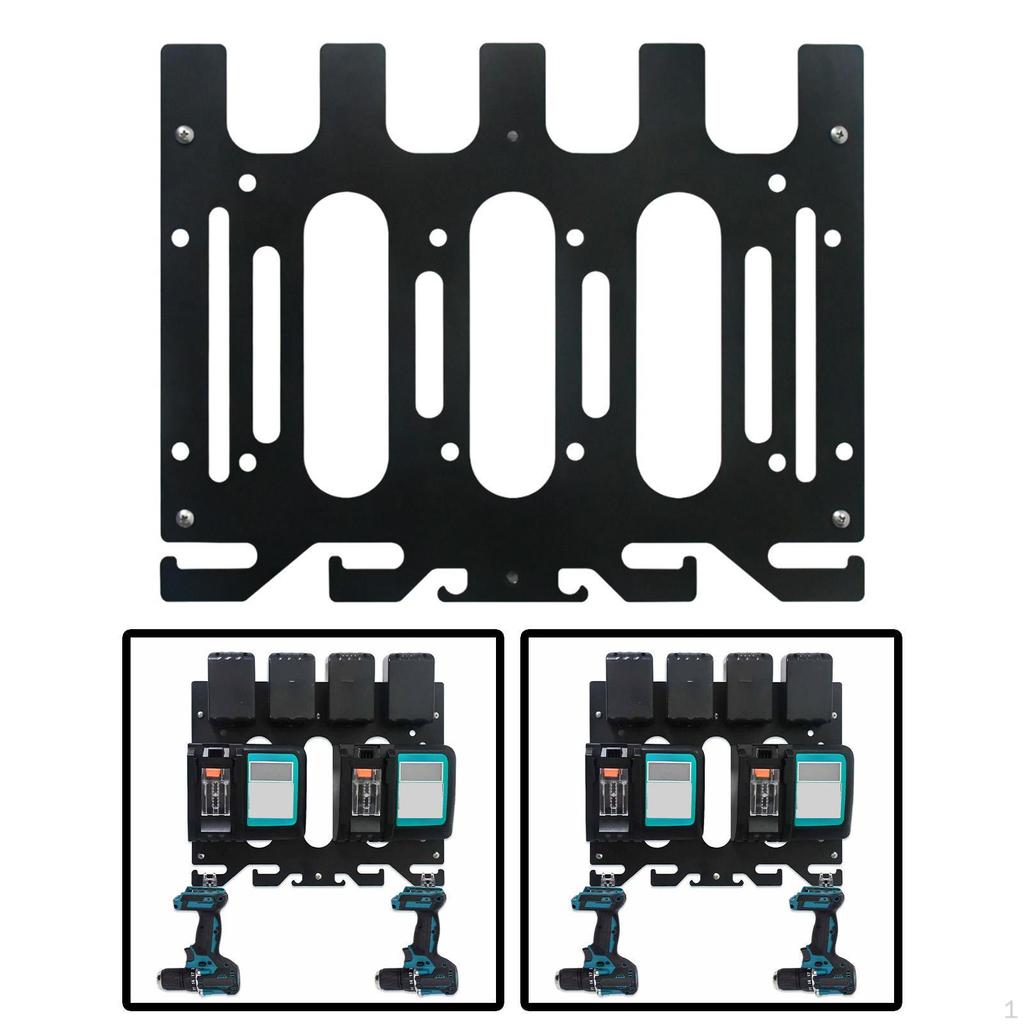 Power Tool Storage Rack Battery Holder Pegboard Compartment Tray Metal Shelf Drill Charger