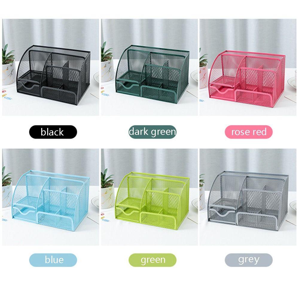 Metal Mesh Multi Grid Pen Holder Creative Sundries Storage Box Desk Organizer  School Office