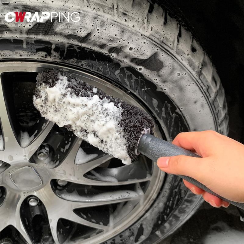 Portable Car Wheel Wash Brush Auto Detailing Microfiber Tire Rim with Plastic Handle Trunk Motorcycle Car Cleaning Accessories