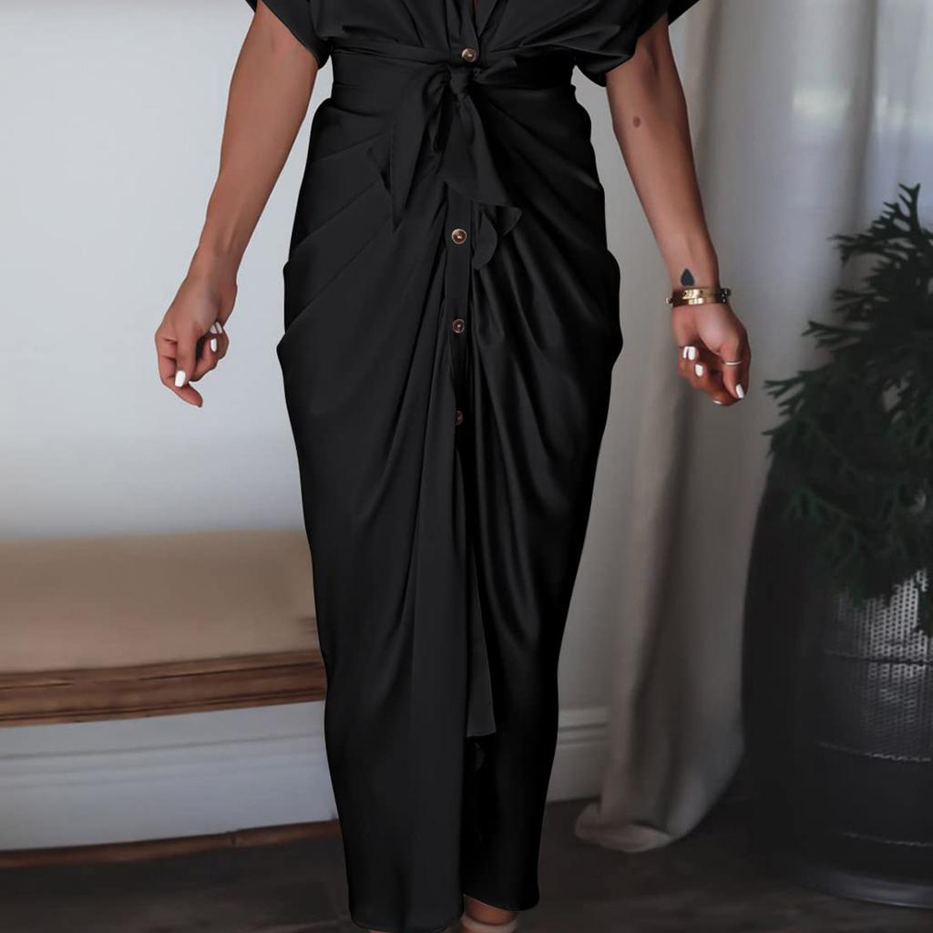 Modisches lässiges kurzes Damenkleid, elegant, hoch tailliert, farbig, mit Ärmeln