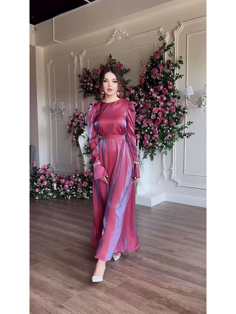 2024 Satin Elegance: Shiny Solid Color Saudi Dress Skirt with Large Hem