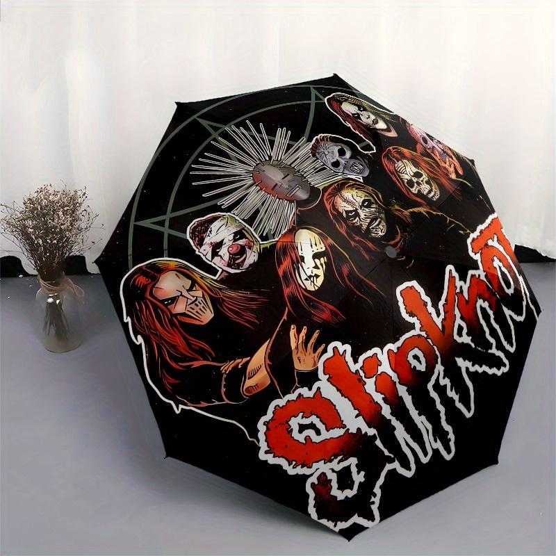 Slipknot, Heavy Metal Automatic Folding Umbrella  Simple Eight Rib Design, Bright Color Pattern, Durable Iron Frame, Ideal for Travel and Ou