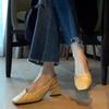 Sheepskin version! French retro square head Mary Jane shoes women's Korean version pleated bag head sandals thick heel empty single shoes