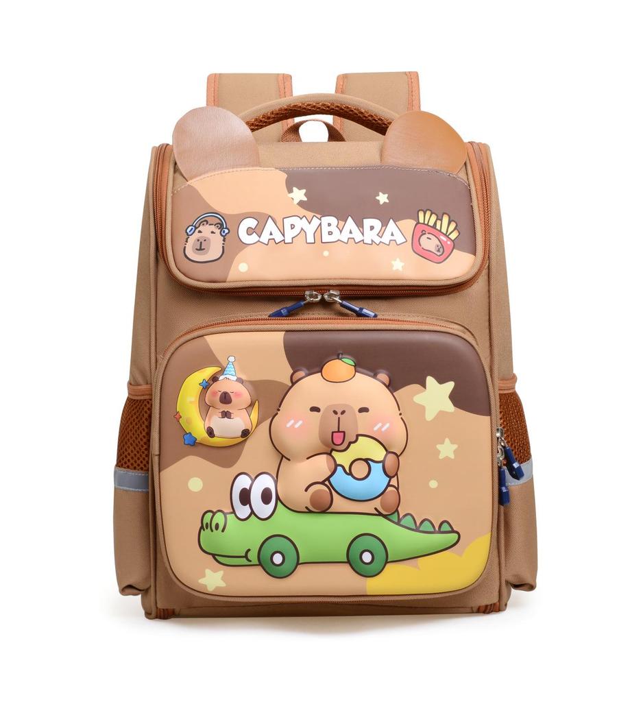 Capybara Cartoon Rucksack für Jungen & Mädchen der 1. & 2. Klasse – Schultasche für Kinder mit Weltraum-Thema