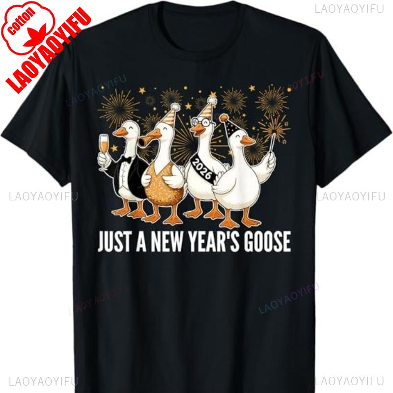 

NWT Just A New Years Goose Happy New Year 2026 New Years Eve TShirt Funny Casual Outdoors High Quality Cotton Shortsleev Tees S