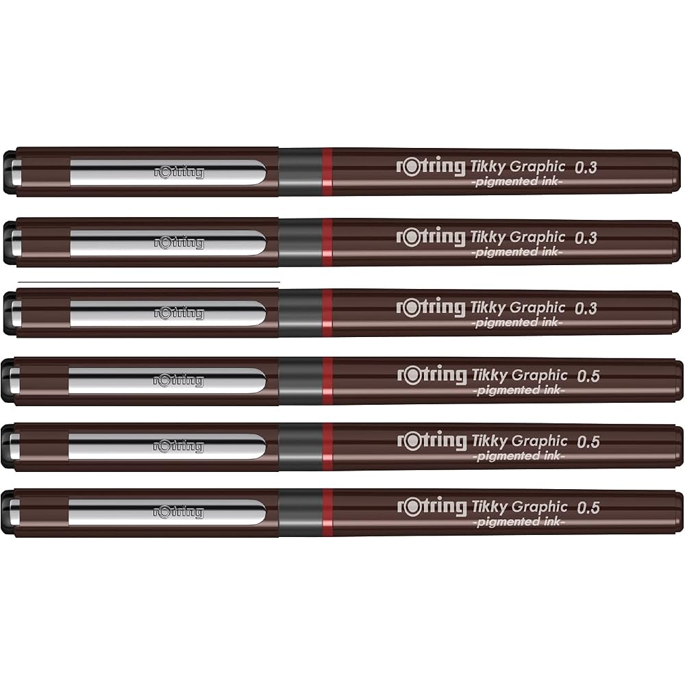 Rotring Tikky Graphic Pigment Liner 0.3mm & 0.5mm Pens - 3 Black Pigment Ink, Fiber Tips, Set of ...