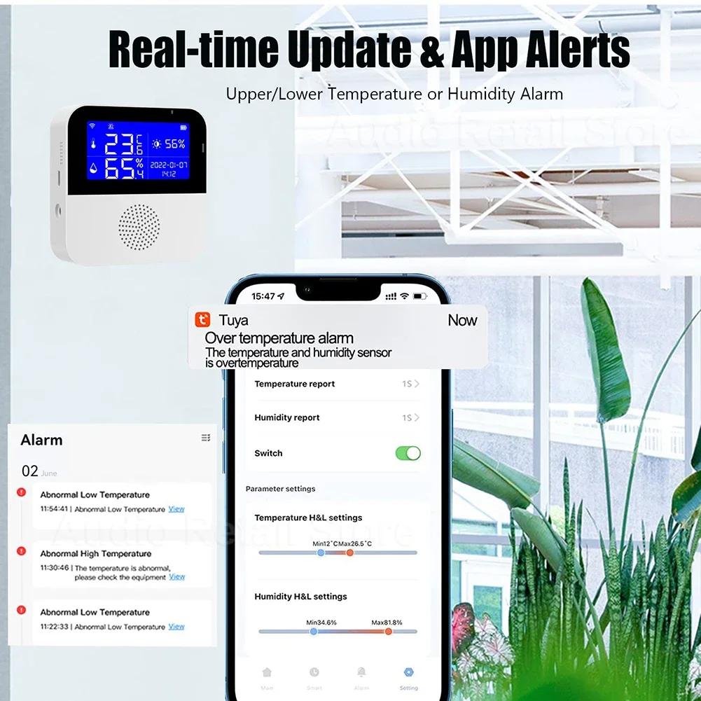 Wifi Temperature Humidity Sensor Alarm Smart Home Indoor Outdoor Thermometer Detector for Plant Aquarium Support Alexa Bbq