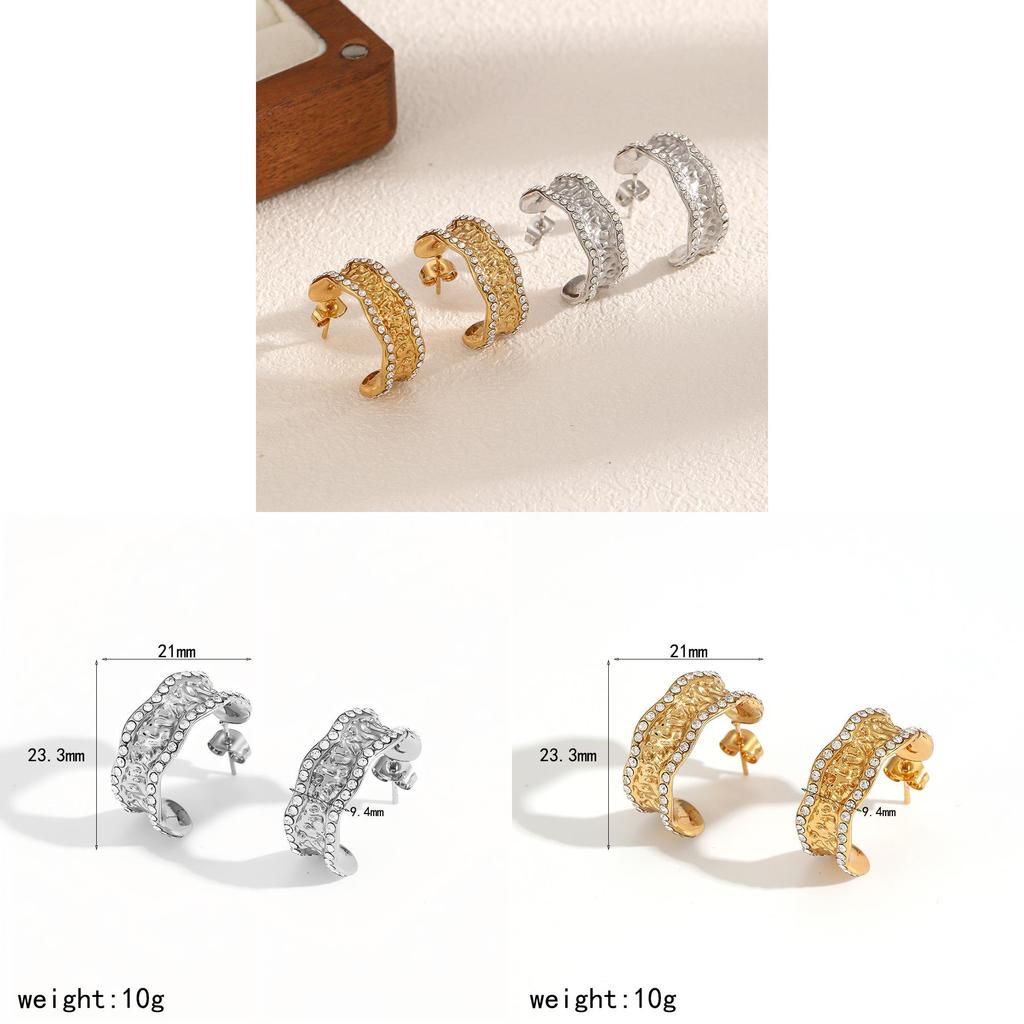 Geometrische Ohrringe aus Edelstahl mit Strass und texturiertem Design für Damen