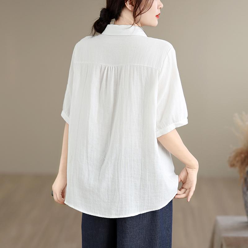 DIMANAF 2026 Women Plus Size New Summer Cotton Blouse Shirt Short Sleeve Print Floral Casual Loose Lady Tops Shirts