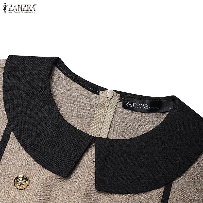 ZANZEA Women Casual Doll Collar Summer Short Sleeve Elegant A-line Dress
