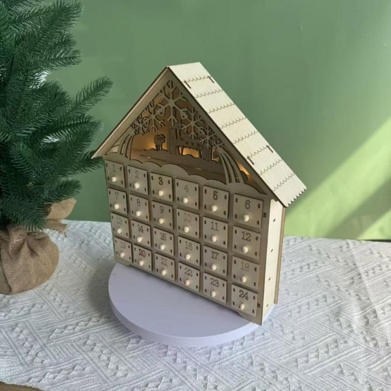 24 Drawer Wood Advents Calendar Stylish Wood Carved Christmas Tree Reindeer House 24 Drawer Countdowns Calendar