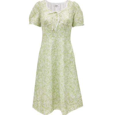 2025 Spring Sweet Elegant Puff Sleeve Floral Midi Dress