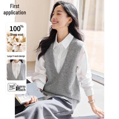 Damen Strickweste 100% Wolle V-Ausschnitt