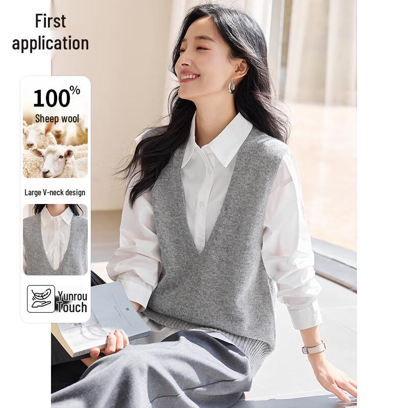 

Женский вязаный жилет с V-образным вырезом из 100% чистой шерсти M (One Size)