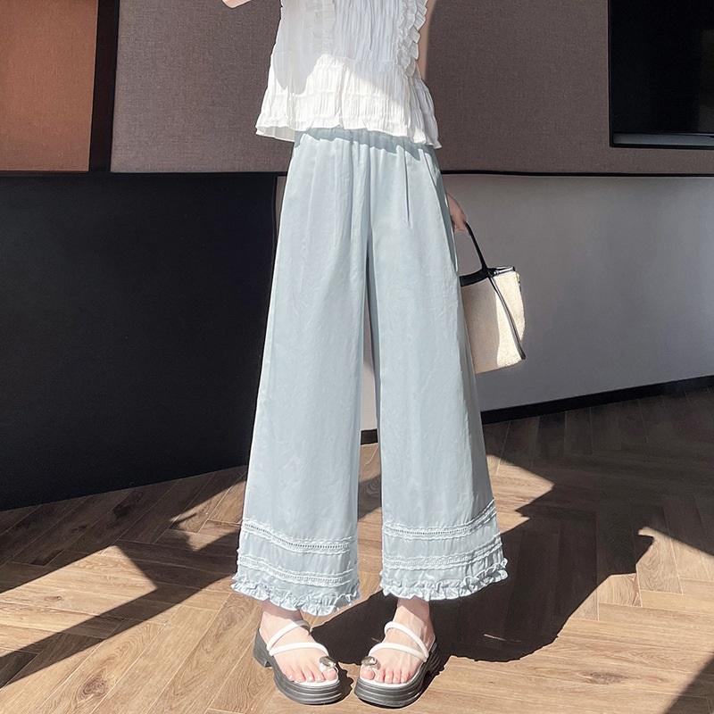 Women's Lace Trim Crochet Wide Leg Ankle Length Pants Summer Loose Thin Style Petite Friendly Sun Protection Casual Trousers