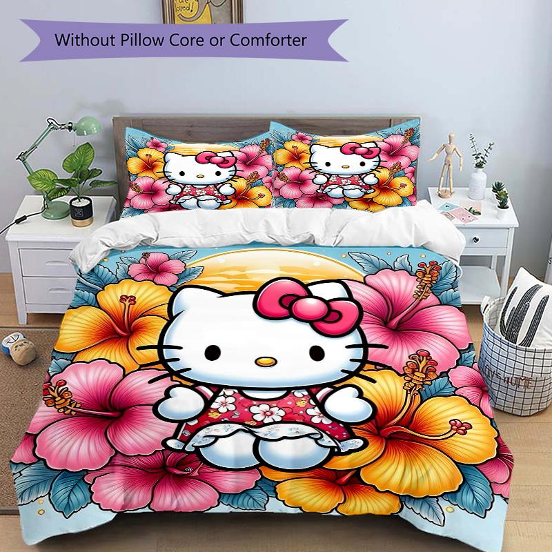 3pcs Hello Kitty in Tropical Paradise Bedding Set - Includes 1 Quilt Cover and 2 Pillowcases, Comfortable Bedding with Stylish Design for Be