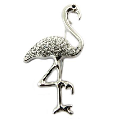 [P6845] - Broche de design 'Pink Flamingo' branco prateado - 70x40 mm