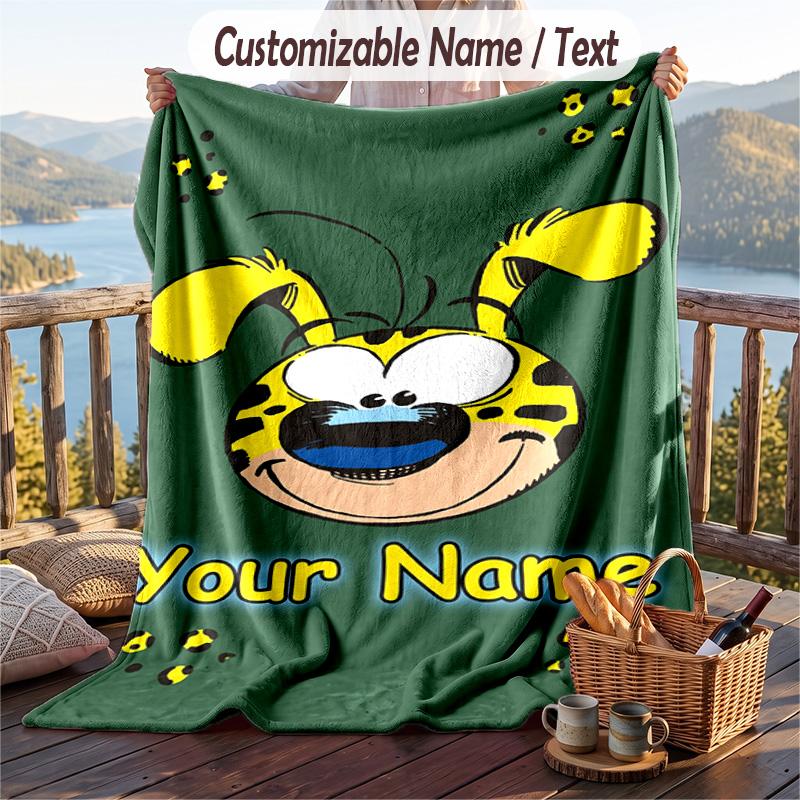 Custom Text Flannel Throw Blanket, Lightweight Cozy Bed Sofa BlanketMarsupilami