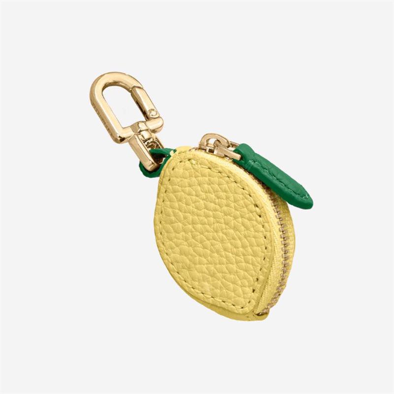 Spot PU Leder Besticktes Münzfach & Schlüsselanhänger - Lychee-Narbenleder, Erdbeere, Zitrone, Apfel, Avocado, Ananas Designs