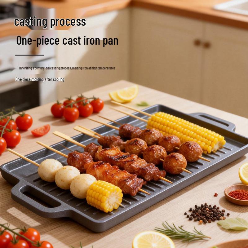 Double-Sided Cast Iron Griddle: Home & Outdoor BBQ, Thickened, Non-Coated, Induction Compatible