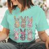Retro Easter Bunny Floral Design Women Tshirt Graphic Gift for Easter Day Classic Tops Tees Flower Abbit Bunny Vintage T Shirts