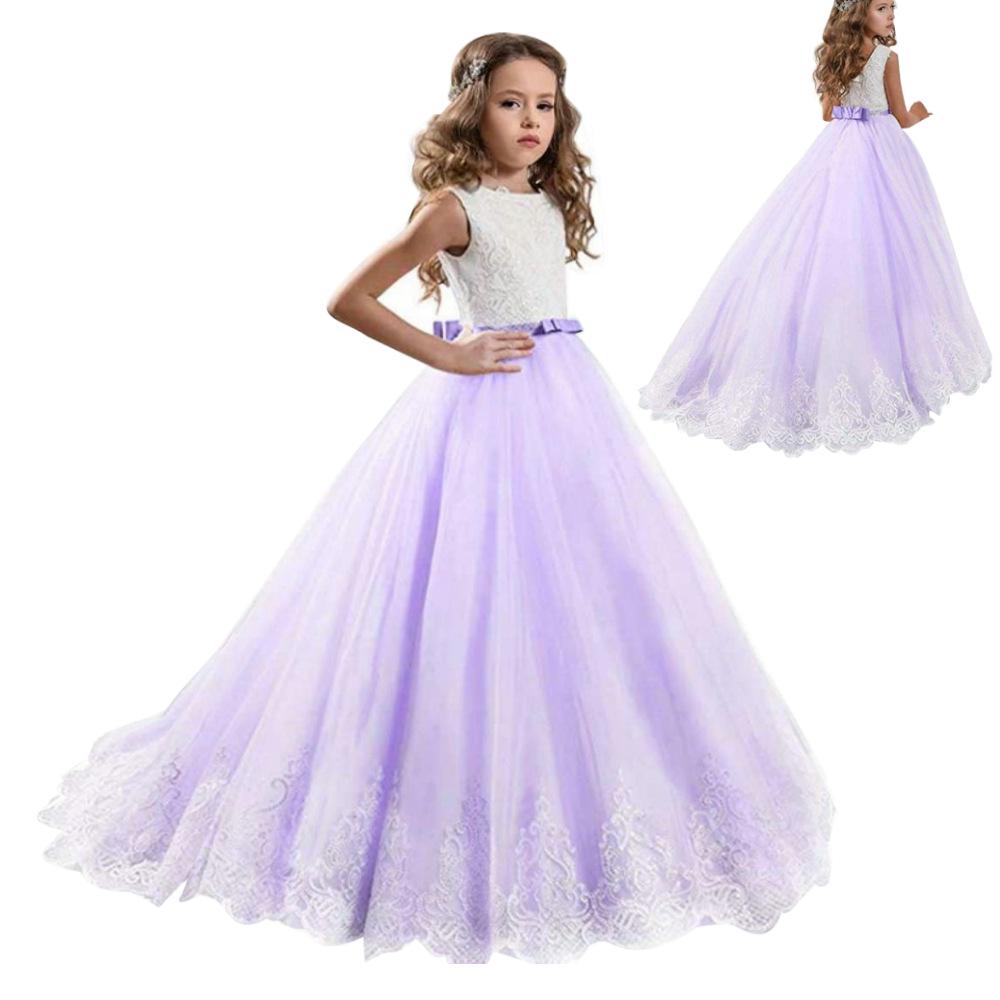 Popular All-Season Puffy Princess Dress for Girls (Ages 3-14) with Train
