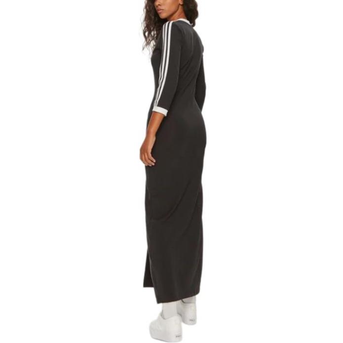 adidas Oryginalna sukienka maxi Adicolor Classics 3-Stripes z dekoltem w serek w bloku kolorów i rękawami do połowy długości Sukienka damska Czarna IK0439