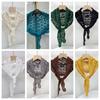 Ethnic Style Knitted Triangle Scarf White Fart Curtain All-match Crochet Flower Scarves  Female