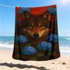 1pc Wolf Blue Flowers Throw Blanket Polyester Fiber, Lightweight Flannel, Soft & Warm, All Season Use for Outdoor, Camping Digital Print