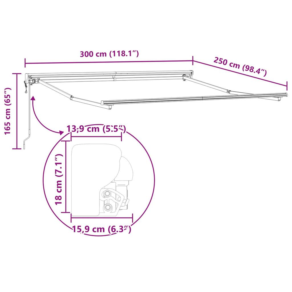 Yellow and White Retractable Awning Frame 300 x 250 cm