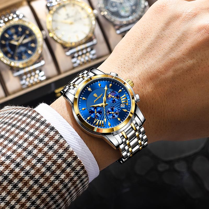 813 Luxury Casual Sport Watches for Men Stainless Steel Waterproof Luminous Chronograph Men Quartz Watches