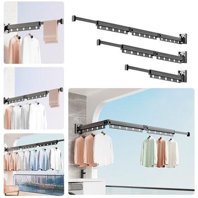 Auf dem Balkon an der Wand montierter, einziehbarer, faltbarer Wäscheständer, Kleiderbügel, platzsparendes Gestell, zusammenklappbarer Wäscheständer