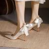 Fashion Women White Stiletto Wedding Shoes Bow Elegant Fashion Pointed Designer High Heels Women High Quality Banquet High Heels Tacones
