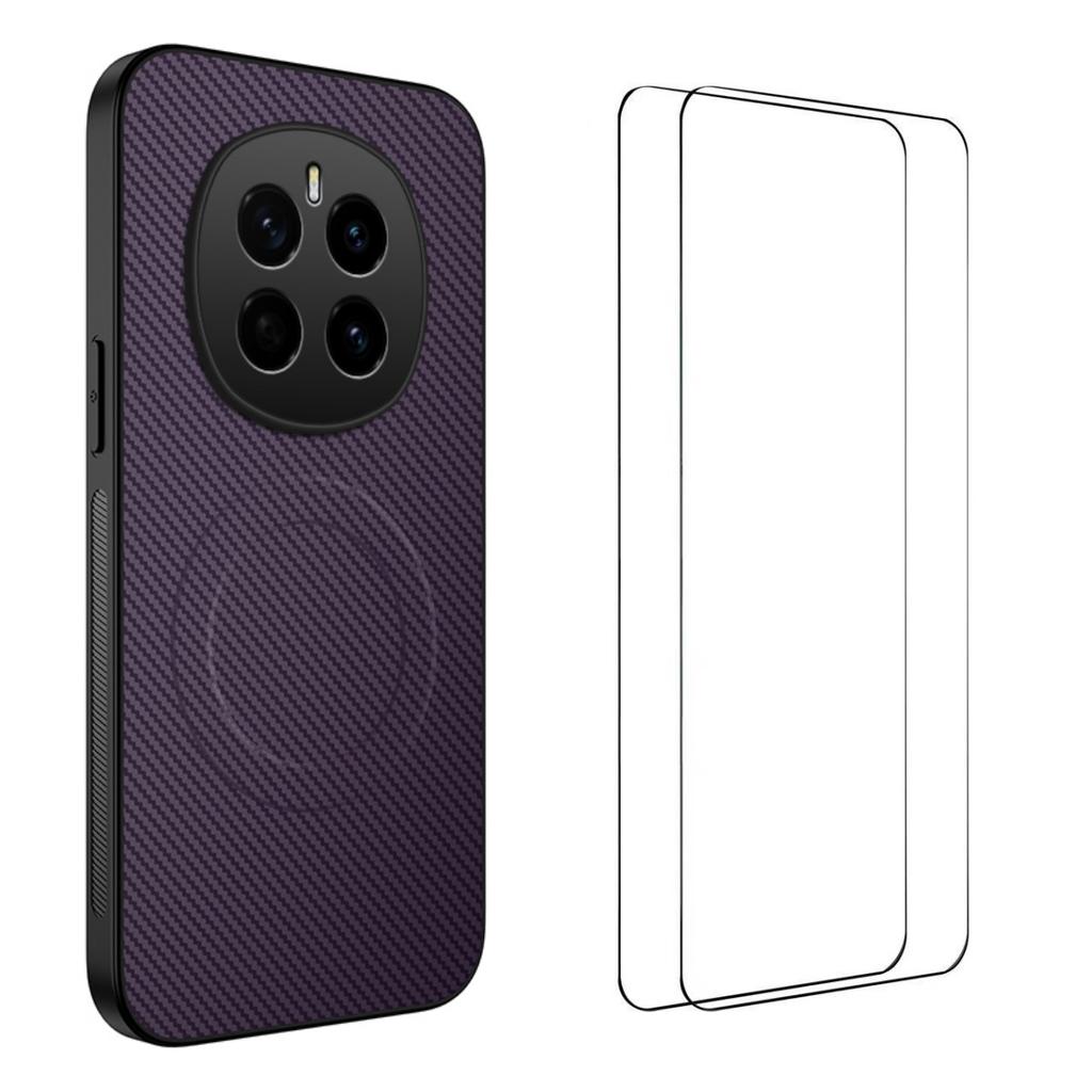 For Honor Magic7 Pro 5G Magnetic Case WANLONFENG TQ1 Series Carbon Fiber Texture PC TPU Phone Cover with 2Pcs Screen Films