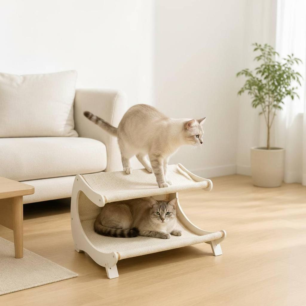 Wooden Pet Scratch Lounge Year-Round Sisal Scratcher Bed Wear-Resistant