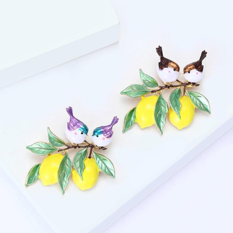 Cartoon Style Lemon Bird Alloy Safety Badge Pin Spring Summer Fashion Unisex Brooch Decorative Scarf Clip Bag Charm