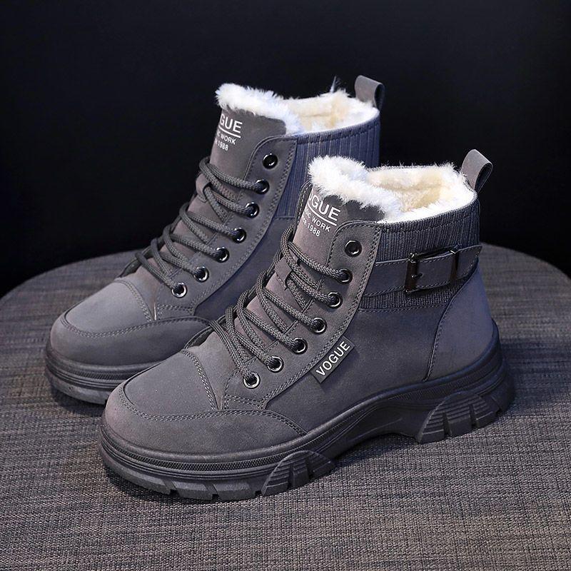 Fashion Female Shoes Korean Snow Boots Woman Boot Chunky Winter 2024 Leather And Fur Short Barrel Black Shoe Platform Warm High Quality