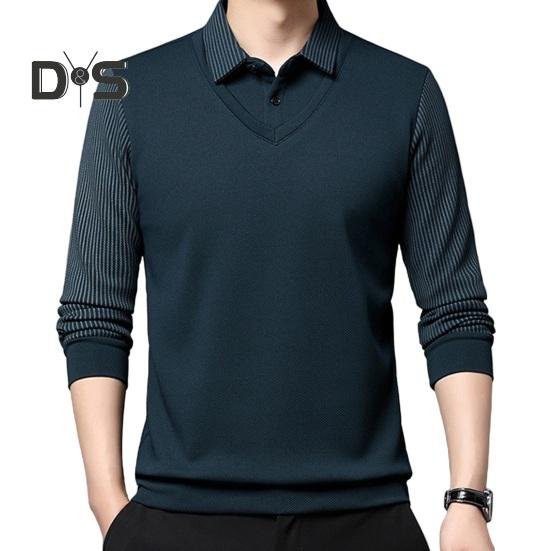 

Мужская рубашка осень-весна с отложным воротником, имитация двухсекционного свитера в стиле пэчворк, большой размер, полосатая пуговица, формальный деловой стиль, мужской офисный топ XXXXL