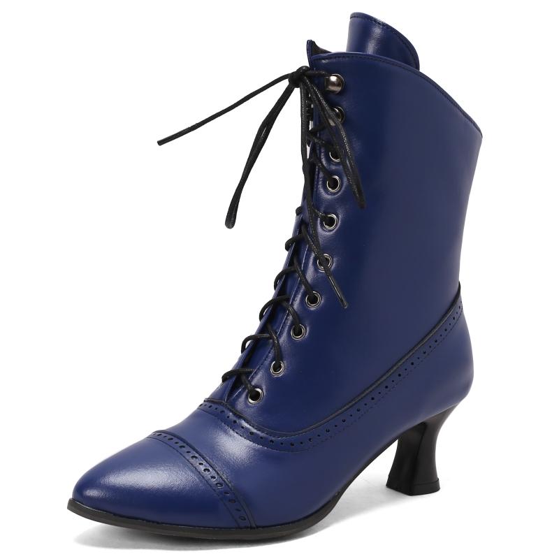 

Модні елегантні ботильйони для жінок, повсякденні шнурівки, осінь-зима, короткі жіночі чорні, червоні, білі сині туфлі для вечірок, жіночі великого розміру 46 синій