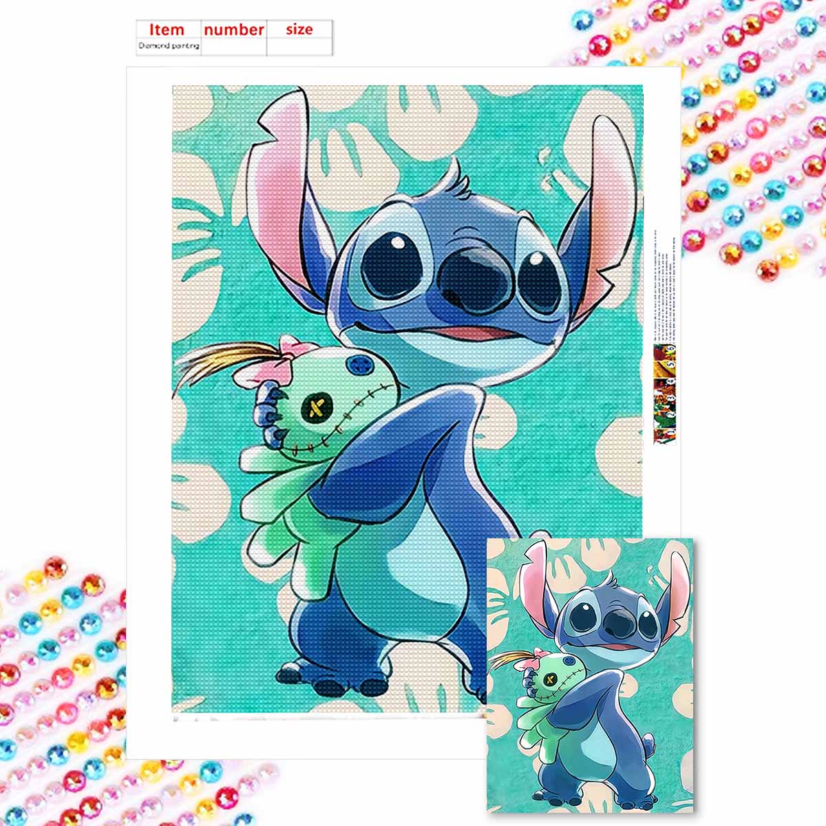 

Полная круглая алмазная вышивка Стич и его игрушки Принцесса Арт Стразовая картина Мозаика DIY 5D Вышивка крестом Украшение для дома Round 30x40cm