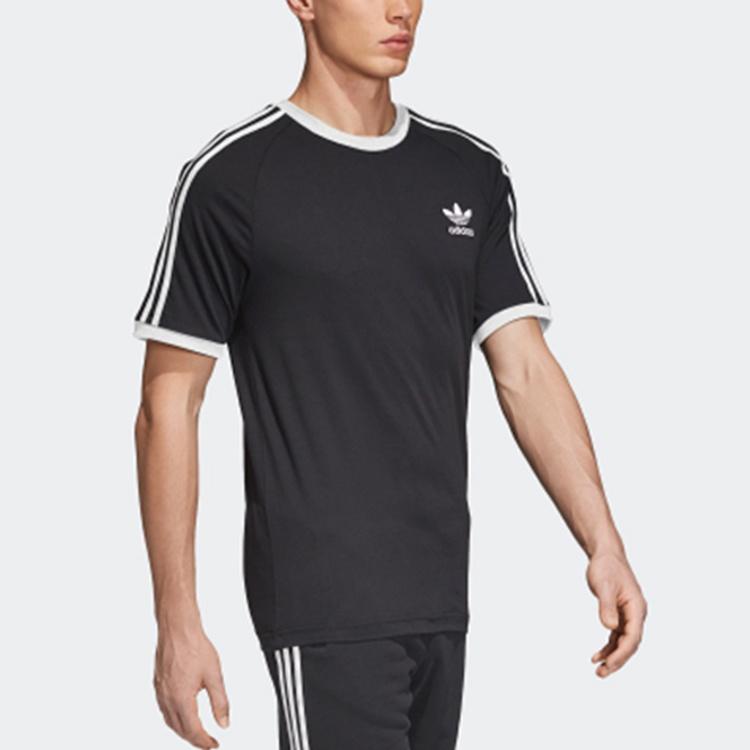 adidas originals 3-Stripes Tee Casual Loose Round Neck Logo Stripe Short Sleeve Black Men's CW1202