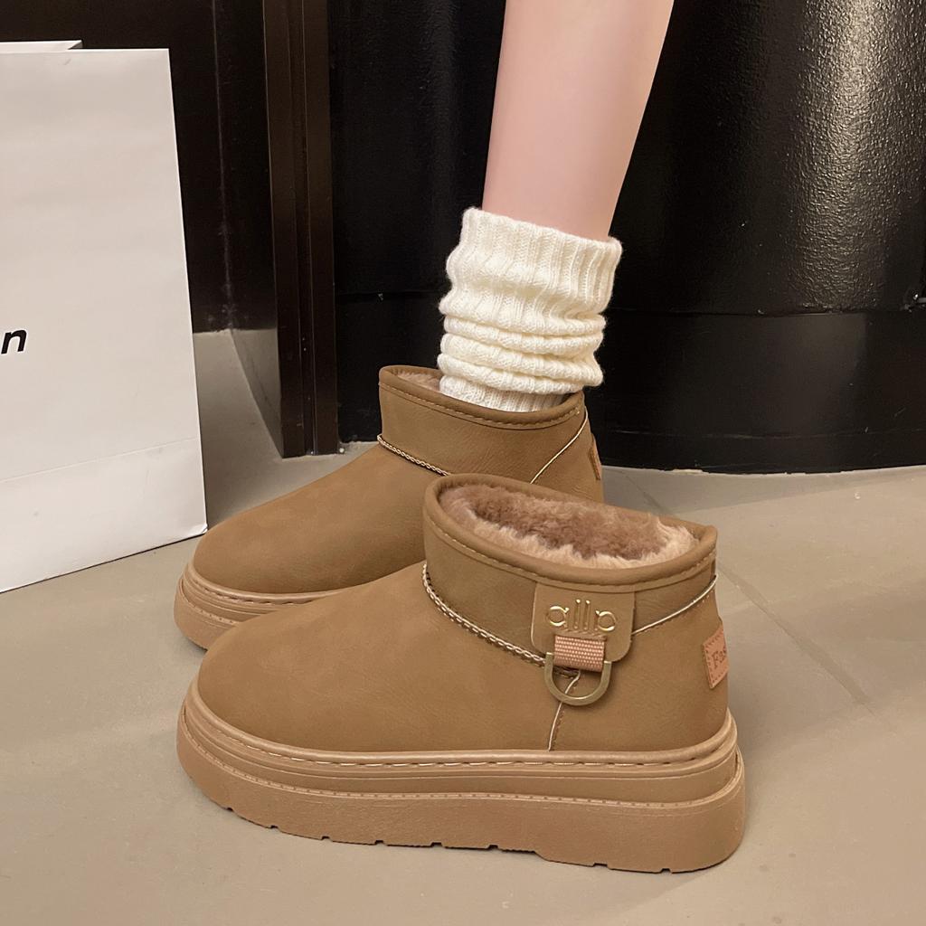 Retro thick-soled short snow boots for women, new comfortable velvet thermal cotton shoes for women