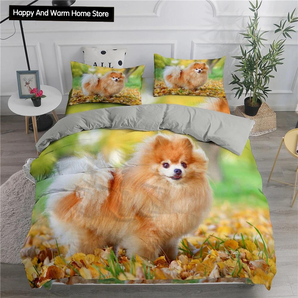 Comforter Pomeranian Dog King Queen Puppy Bedding Set For Teens Adults Pet Animal Colorful Sky 2/3Pcs Polyester