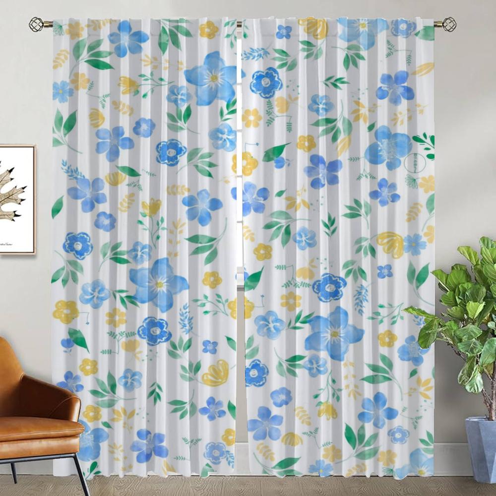 Partition Floral Tulle for Bedroom Anti-mosquito Curtains 2 Pieces Window Curtain Elegant Room Curtains Shades Living Kitchen