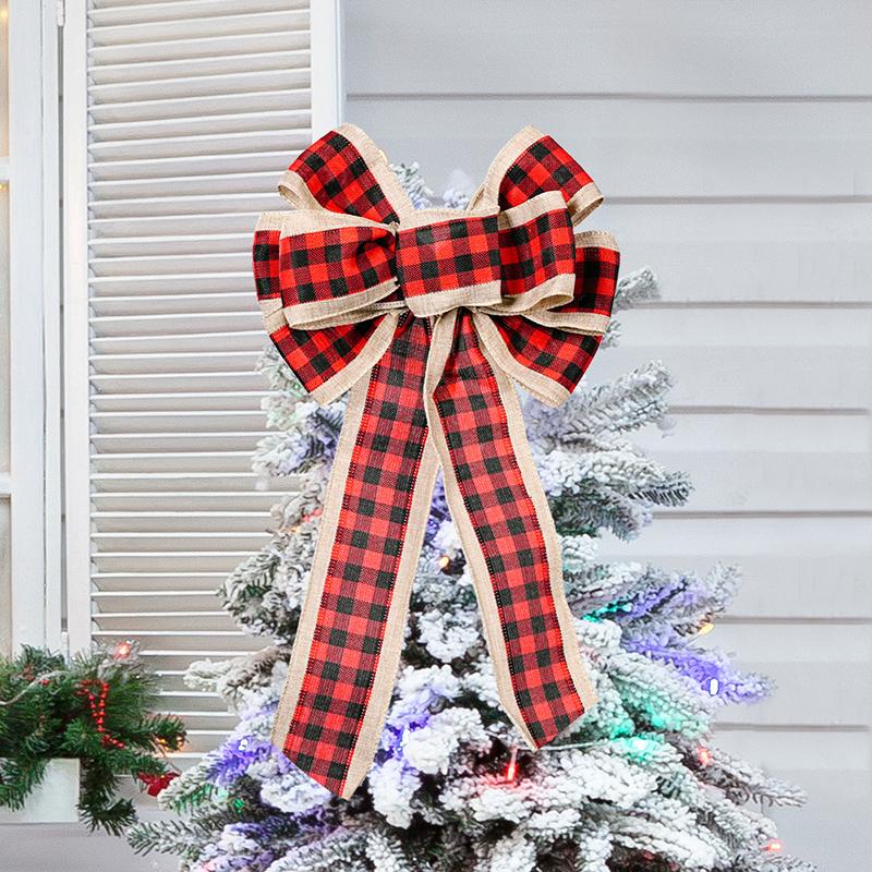 Christmas Bow Decorations for Tree Holiday Xmas Decorations Red Green Gold Festive Ornaments DIY Home Party Supplies